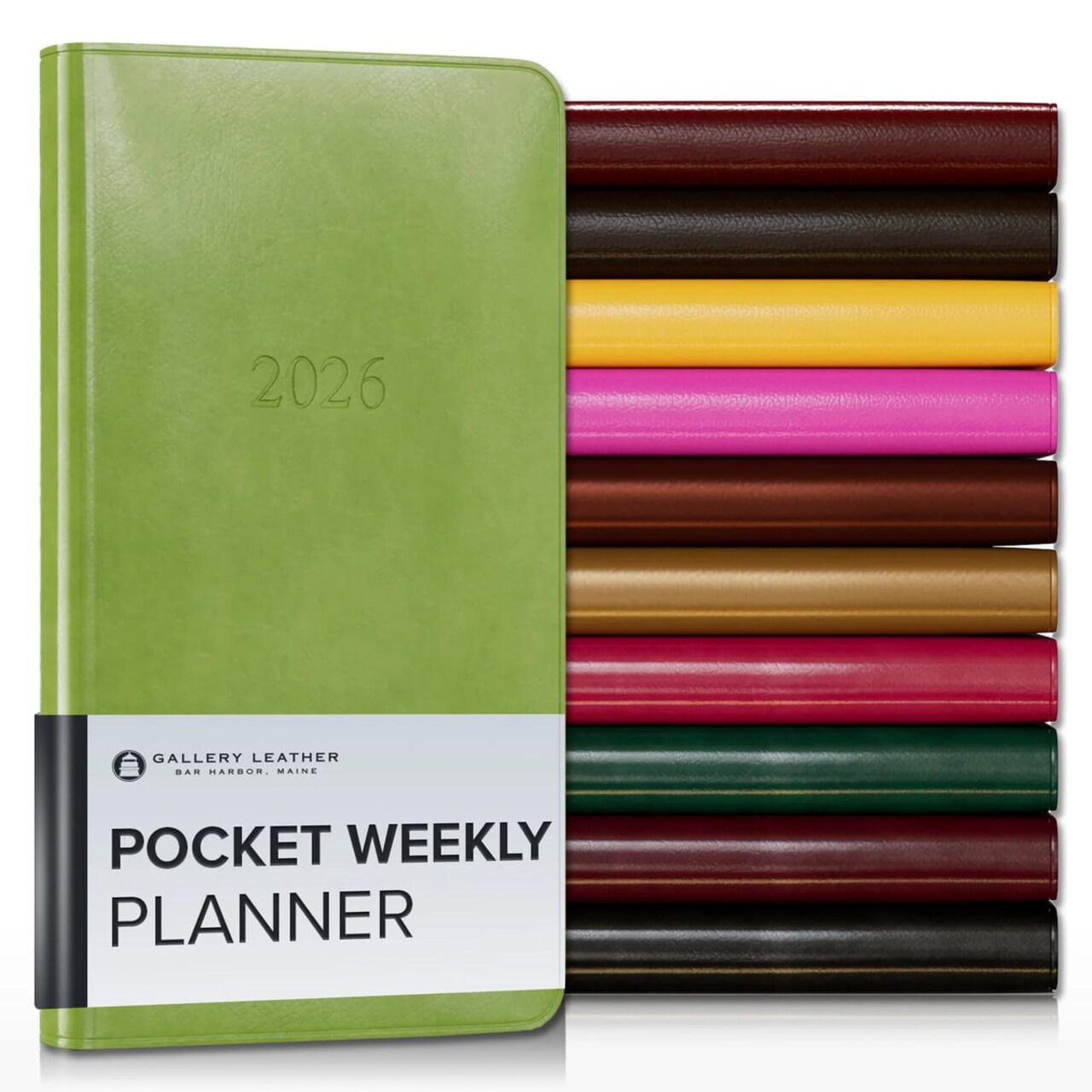 Gallery Leather Pocket Weekly and Monthly Planner 2026, Elegantly Bound Calendar Planner and Notebook with Stylish Gold-Gilded Page Edges, 12 Months - 6 x 3.25 "